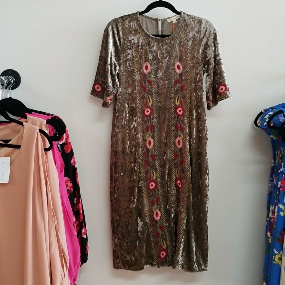 Orange Creek Green Velour/Embroidered Dress